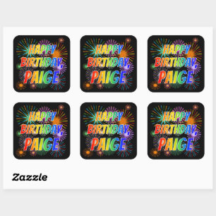 Vorname "PAIGE", Fun "GLÜCK BIRTHTAG" Quadratischer Aufkleber