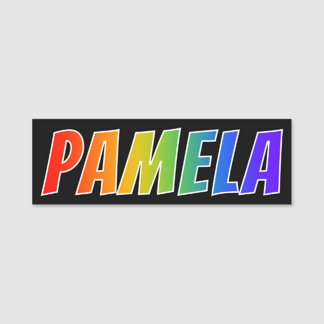 Vorname "PAMELA": Spaß-Regenbogen-Farbton Namensschild (Vorderseite)