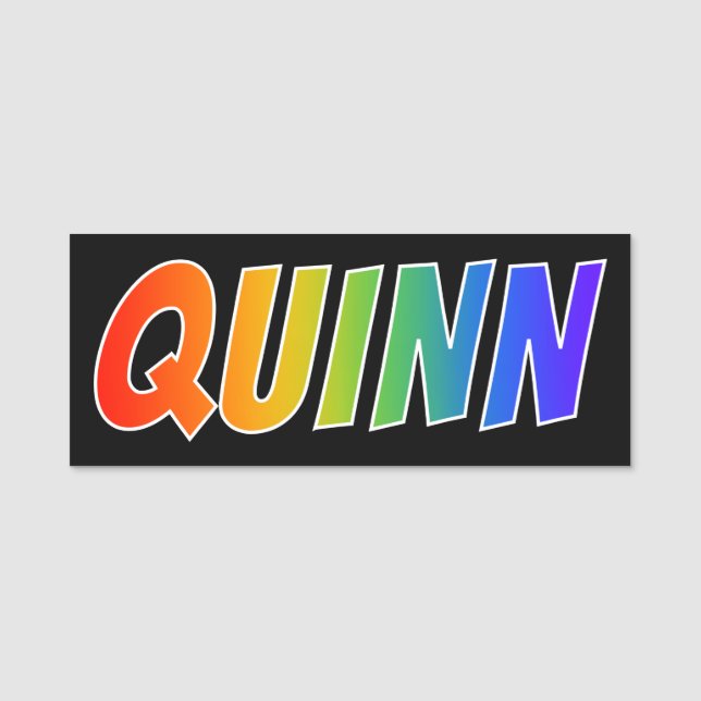 Vorname "QUINN": Spaß-Regenbogen-Farbton Namensschild (Vorderseite)