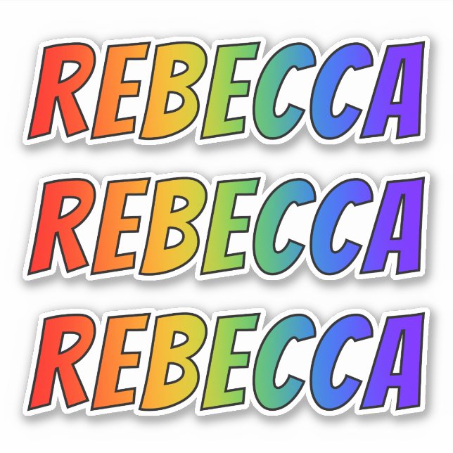Vorname "REBECCA" mit/ Fun Rainbow Coloring Aufkleber (Vorderseite)