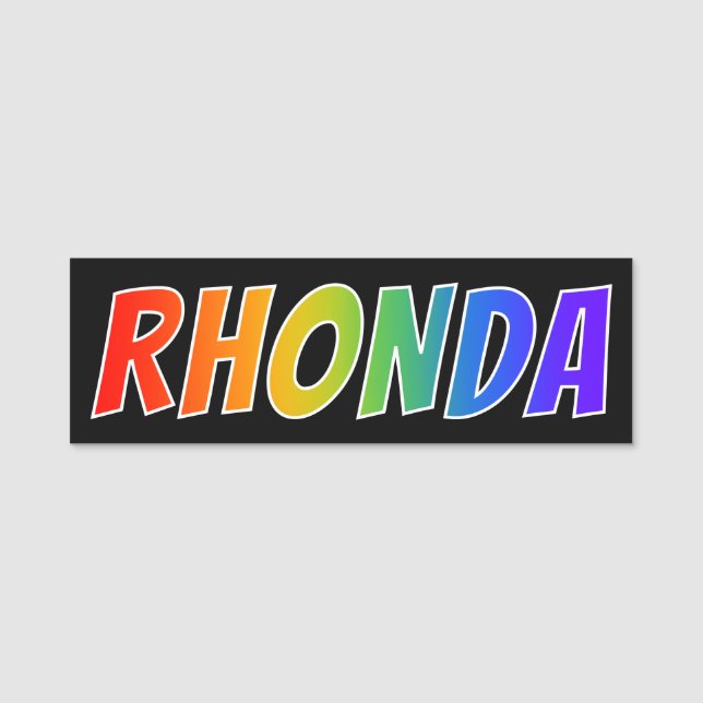 Vorname "RHONDA": Spaß-Regenbogen-Farbton Namensschild (Vorderseite)