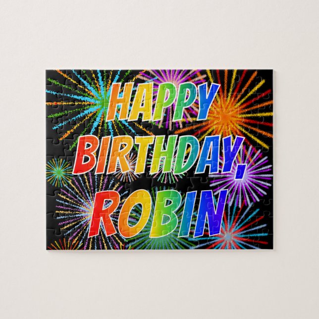 Vorname "ROBIN", Spaß "GLÜCKLICHER GEBURTSTAG" Puzzle (Horizontal)