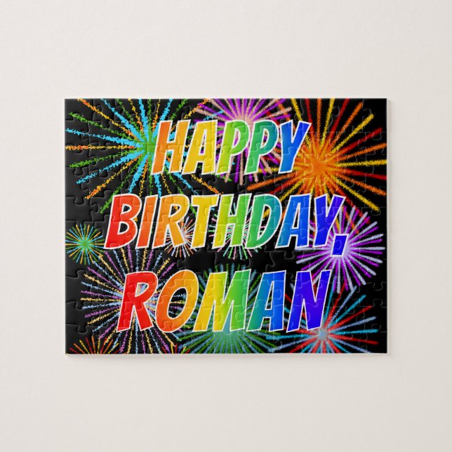 Vorname "ROMAN", Fun "HAPPY BIRTHDAY" Puzzle (Horizontal)