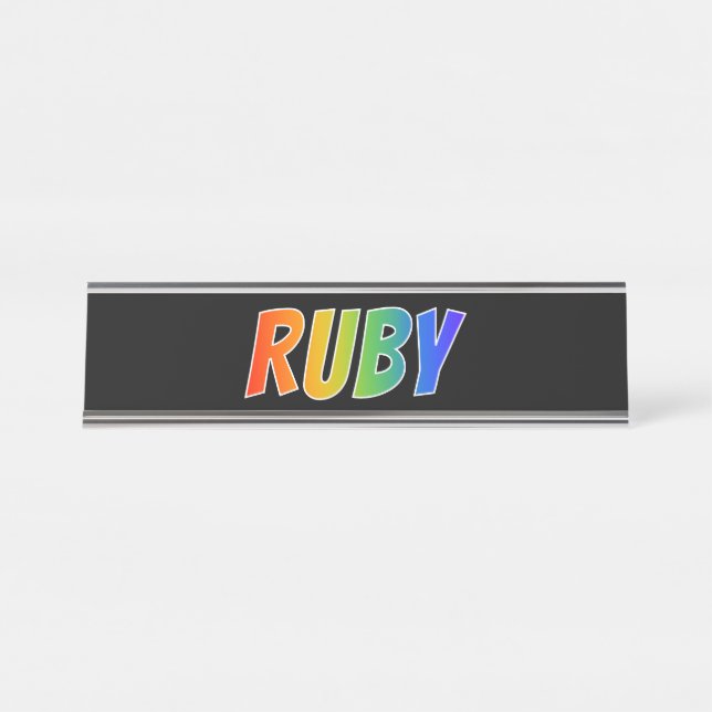 Vorname "RUBY": Fun Rainbow Coloring Schreibtischnamensplakette (Vorderseite )