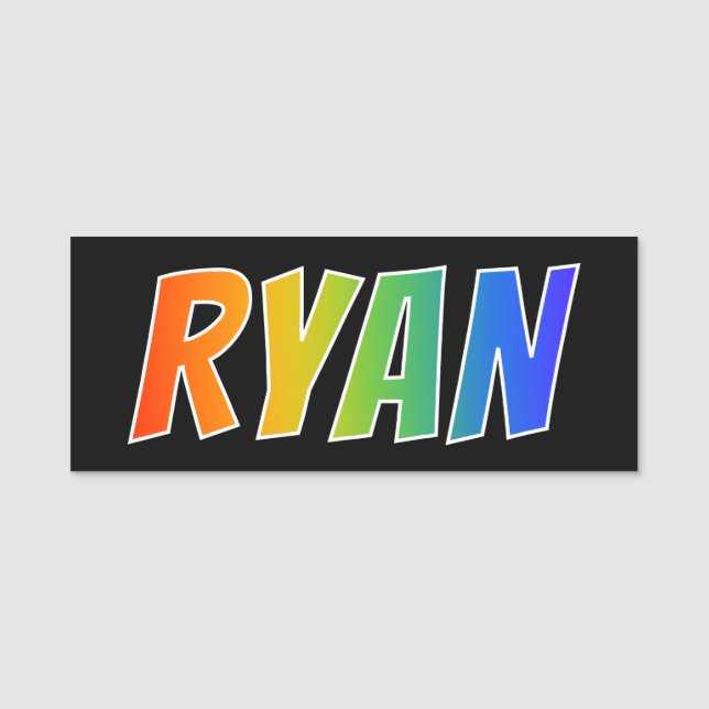 Vorname "RYAN": Spaß-Regenbogen-Farbton Namensschild (Vorderseite)