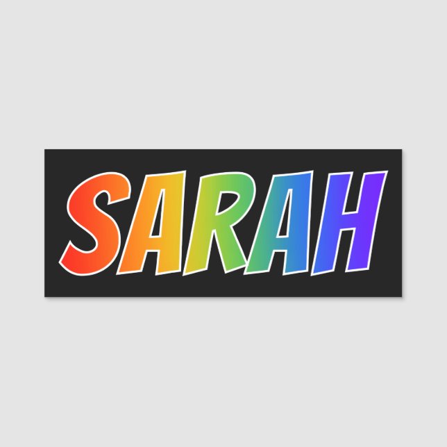 Vorname "SARAH": Spaß-Regenbogen-Farbton Namensschild (Vorderseite)