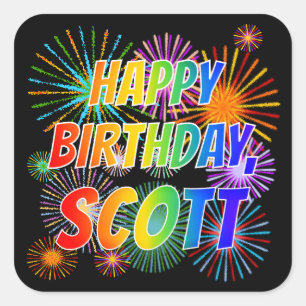 Vorname "SCOTT", Fun "HAPPY BIRTHDAY" Quadratischer Aufkleber