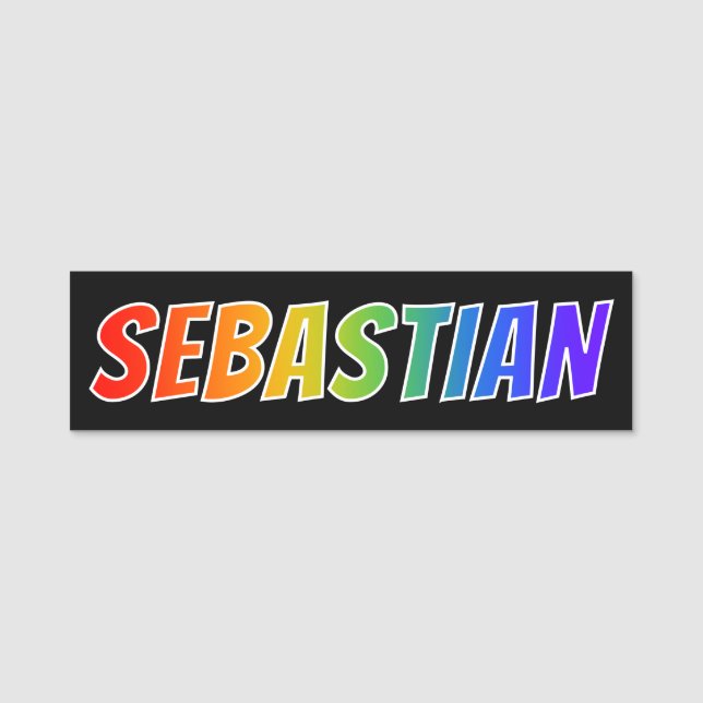 Vorname "SEBASTIAN": Spaß-Regenbogen-Farbton Namensschild (Vorderseite)