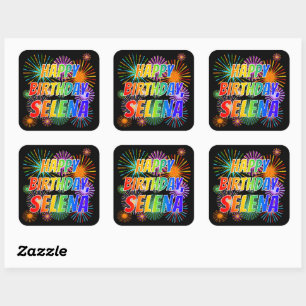 Vorname "SELENA", Fun "GLÜCK BIRTHTAG" Quadratischer Aufkleber