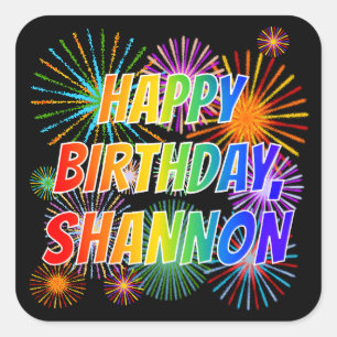Vorname "SHANNON", Fun "HAPPY BIRTHDAY" Quadratischer Aufkleber