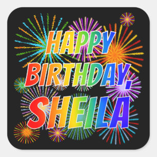 Vorname "SHEILA", Fun "GLÜCK BIRTHDAY" Quadratischer Aufkleber
