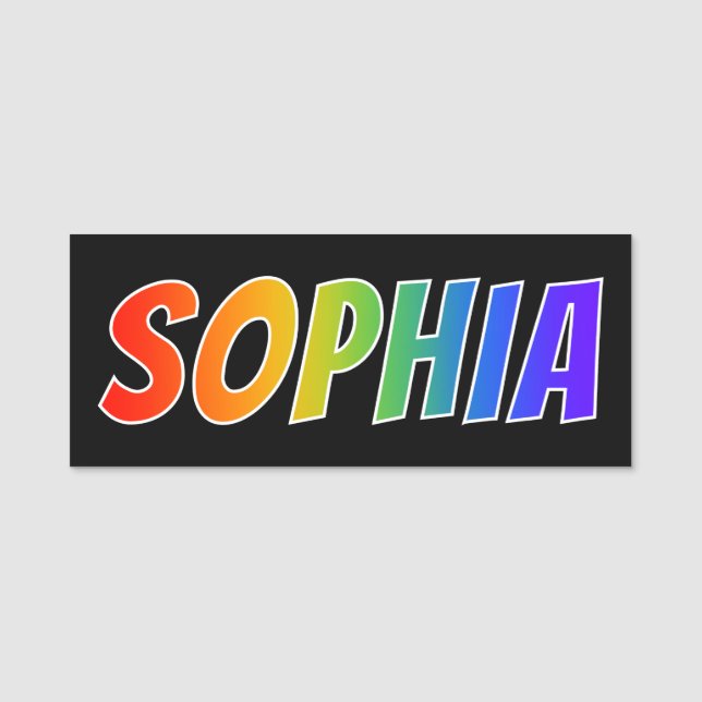 Vorname "SOPHIA": Spaß-Regenbogen-Farbton Namensschild (Vorderseite)