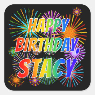 Vorname "STACY", Fun "HAPPY BIRTHDAY" Quadratischer Aufkleber