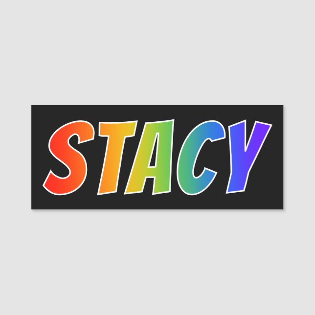 Vorname "STACY": Spaß-Regenbogen-Farbton Namensschild (Vorderseite)