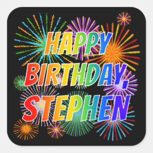 Vorname "STEPHEN", Fun "HAPPY BIRTHDAY" Quadratischer Aufkleber
