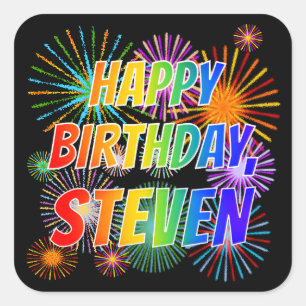 Vorname "STEVEN", Fun "HAPPY BIRTHDAY" Quadratischer Aufkleber