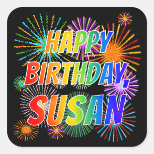 Vorname "SUSAN", Fun "GLÜCK BIRTHTAG" Quadratischer Aufkleber