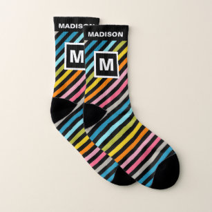 Vorname und Monogramm: fett farbige Streifen Socken