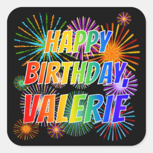 Vorname "VALERIE", Fun "HAPPY BIRTHDAY" Quadratischer Aufkleber