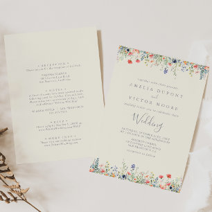 Vorne und hinten Hochzeit mit mehrfarbiger Wildblu Einladung