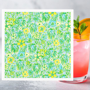 Vornehm gelber und grüner Löwe mit Blumen Küste Serviette