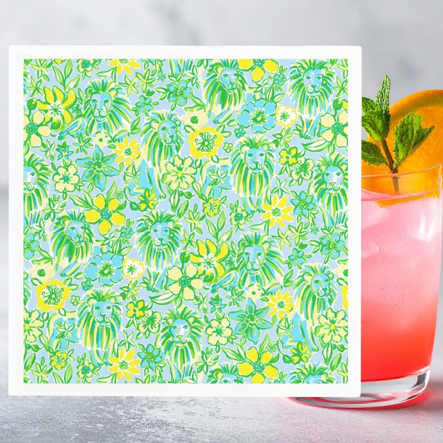 Vornehm gelber und grüner Löwe mit Blumen Küste Serviette (Von Creator hochgeladen)