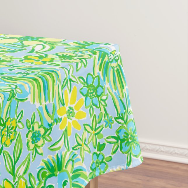 Vornehm gelber und grüner Löwe mit Blumen Küste Tischdecke (Beispiel)