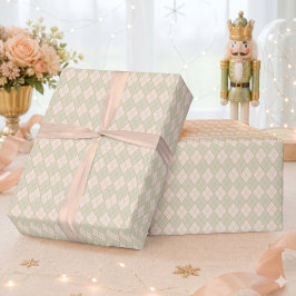 Vornehme Argyle-Pfirsich-Minz-Weihnachtsfeier  Geschenkpapier