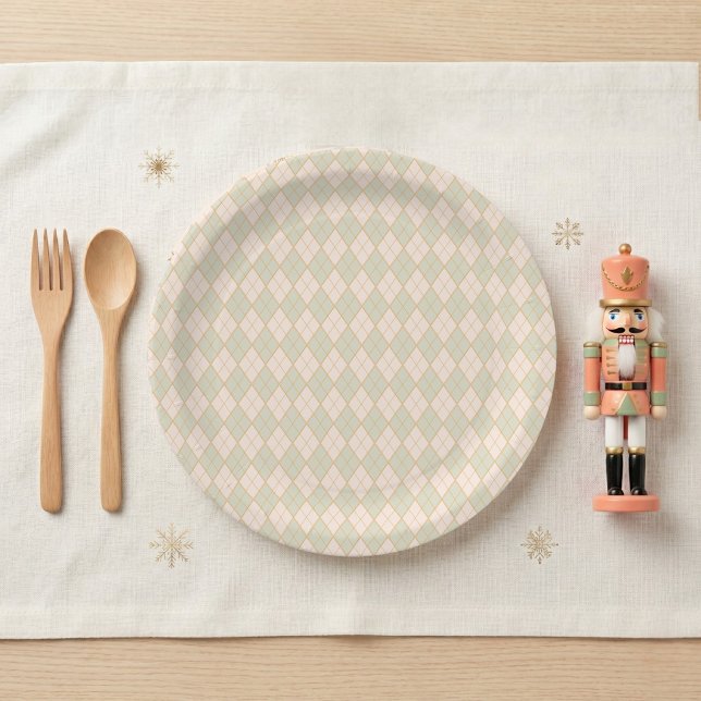 Vornehme Argyle-Weihnachtsfeier Pappteller (Preppy Argyle Winter Wonderland Christmas Party Paper Plate)
