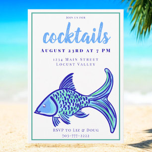 Vornehme Blaue Fisch-Küsten-Cocktailparty Einladung