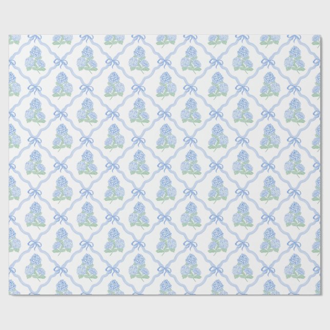 Vornehme Blaue Grüne Hortensien Geschenkpapier (Flach)