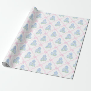 Vornehme Blaue Hortensie mit rosa Bogen-Gitter Geschenkpapier