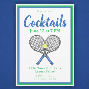 Vornehme blaue Tennisschläger-Cocktailparty Einladung