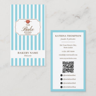 Vornehme braun-blaue Streifen Bäckerei-Logo QR-Cod Visitenkarte