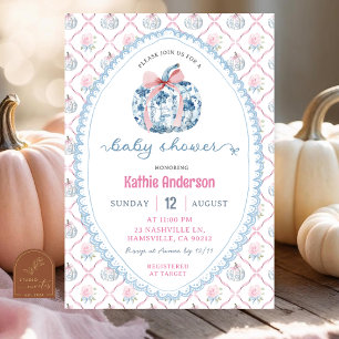 Vornehme Chinoiserie Herbst-Kürbis-Baby-Party Einladung