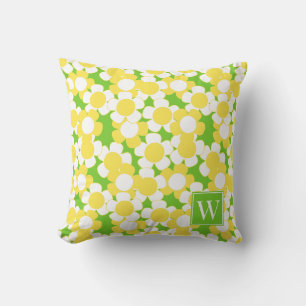 Vornehme Daisy Bloom – Gelb & Limette Monogramm Kissen