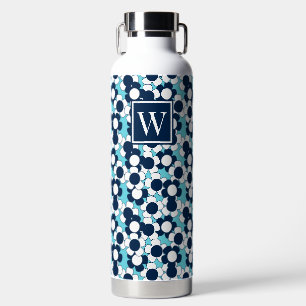 Vornehme Daisy Bloom - Türkis & Marineblau Monogra Trinkflasche