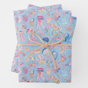 Vornehme Florale Ozean-Meereswelt Geschenkpapier Set