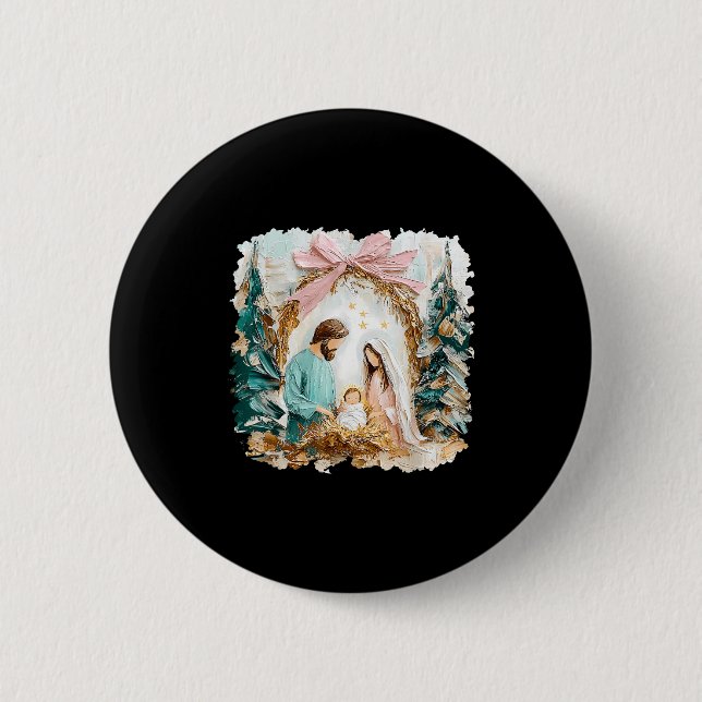 Vornehme gemalte christliche Weihnachtskrippe Gott Button (Vorderseite)