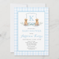 Vornehme Hunde-Gingham-Wappen-Baby-Shower-Einladun