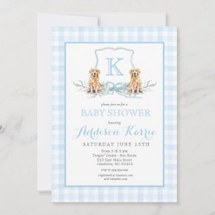 Vornehme Hunde-Gingham-Wappen-Baby-Shower-Einladun Einladung