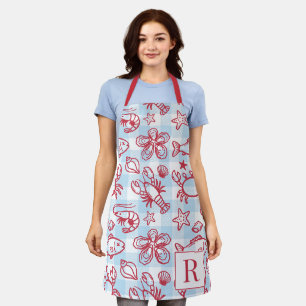 Vornehme Küsten-Meeresfrüchte-Gingham-Küchendekora Schürze