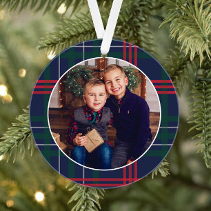 Vornehme Navy-Kariert-Weihnachtsgeschenke für Groß Ornament