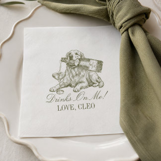 Vornehme Olivgrüne Golden Retriever Hochzeit Serviette