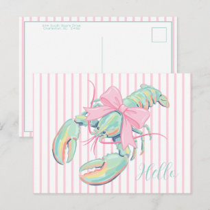 Vornehme Pastell-Wasserfarbe-Hummer auf Streifen Postkarte