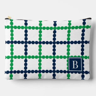 Vornehme Perlen-Windowpane Grün & Navy             Zubehörtasche