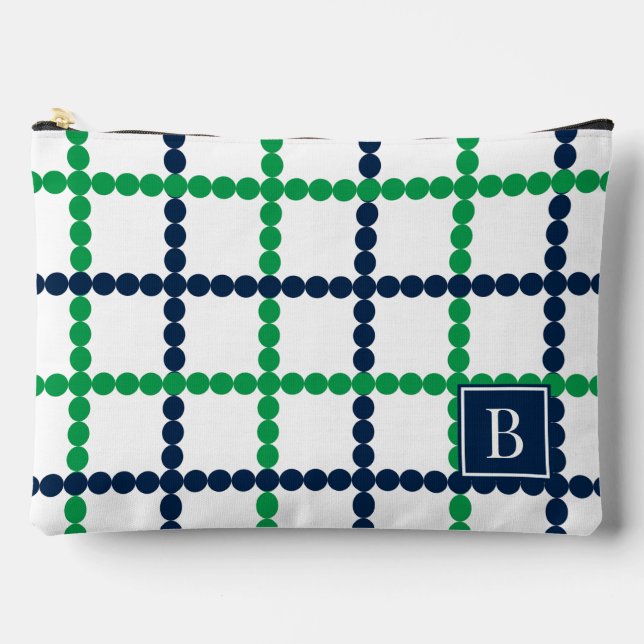 Vornehme Perlen-Windowpane Grün & Navy             Zubehörtasche (Vorderseite)