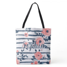 Vornehme Pfirsich-Rosa-Blumen Navy-Streifen Person