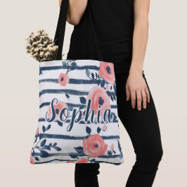 Vornehme Pfirsich-Rosa-Blumen Navy-Streifen Person
