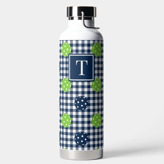 Vornehme Pickleball-Gingham - Navy & Lime Trinkflasche (links)